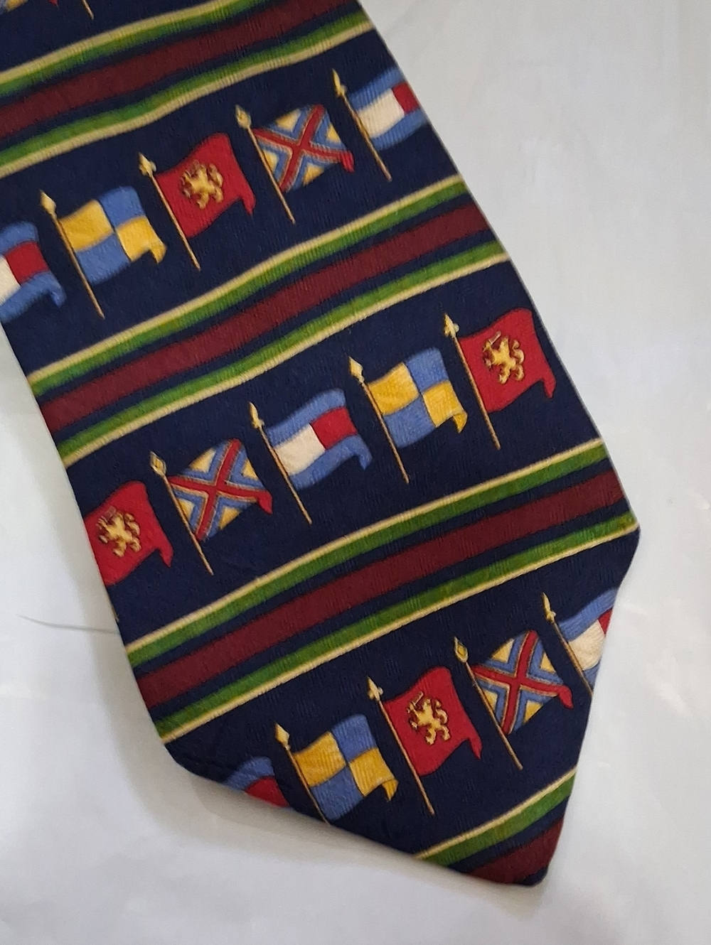 Tommy Hilfiger Burgundy Silk Tie - Multicolor Countries Flags
